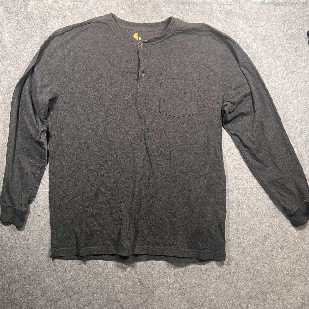 Carhartt Original Fit Henley Shirt XL Charcoal Grey Long Sleeve Pocket Tee